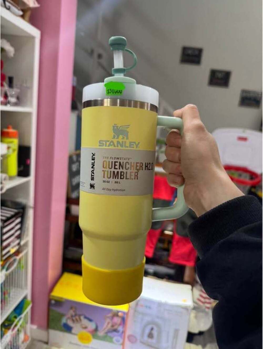 Stanley 30oz pomelo yellow with custom handle to match logo